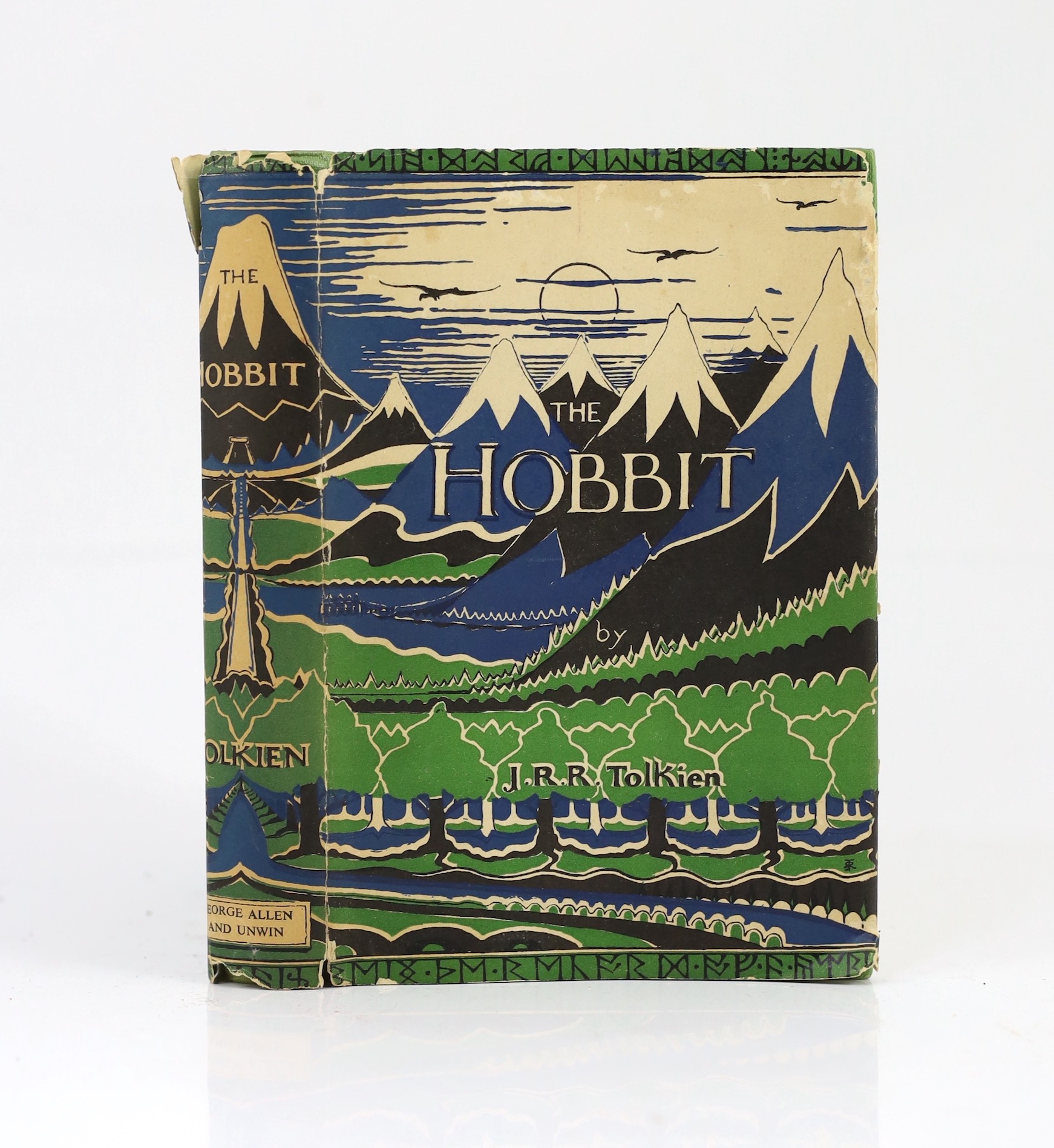 J.R.R. Tolkein - The Hobbit or There and Back Again, 2nd edition, 10th impression, (overall). coloured frontis. and 8 text illus. (7 full-page, by the author), 2 maps (in red and black) on e/ps.; publisher's pictorial cl